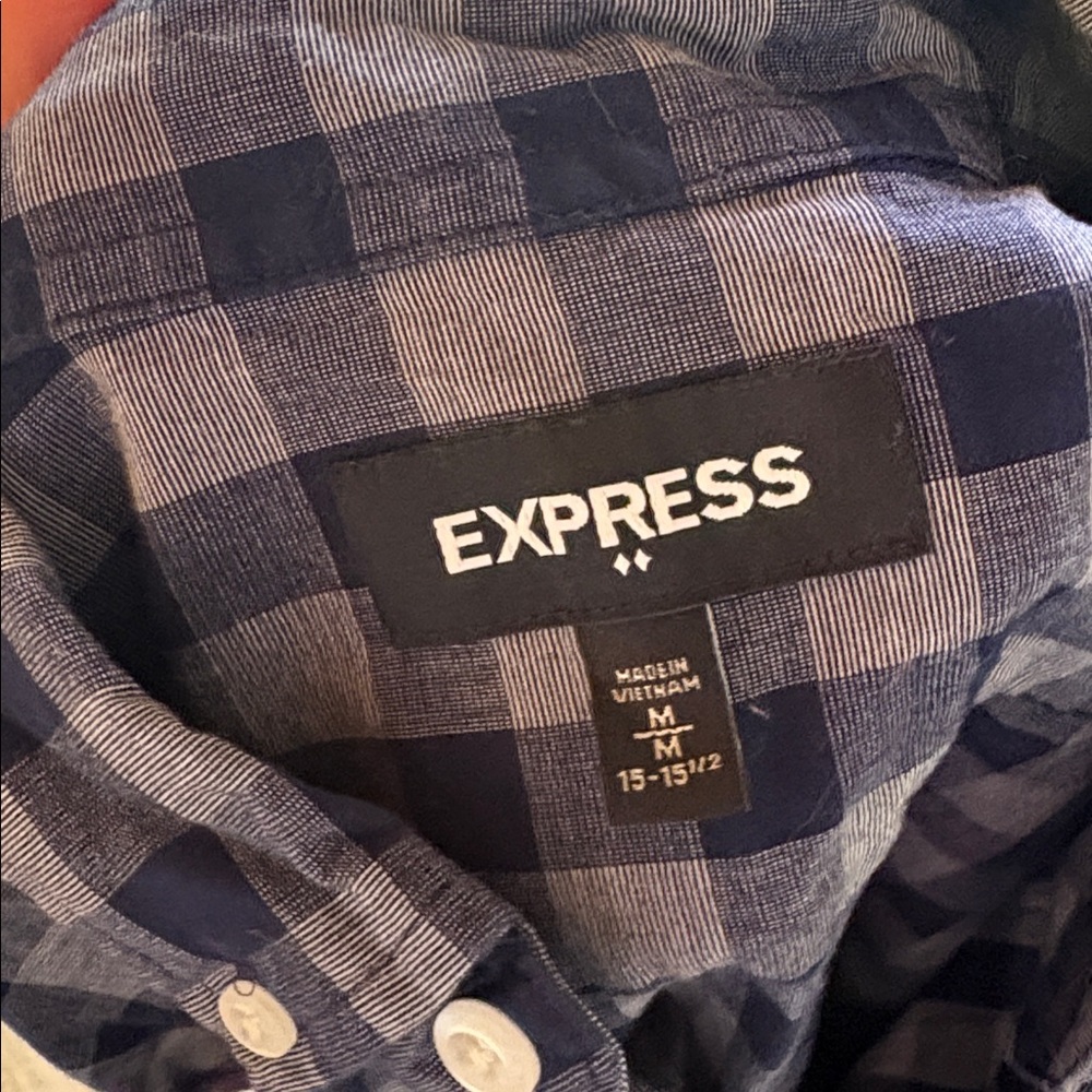 [Express] Navy Blue Plaid Button Down Shirt - Size Medium - Picture 3 of 4
